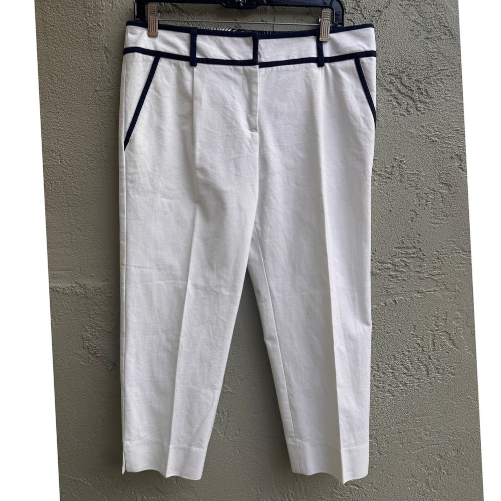 Milly of New York Womens White Navy Trim Cropped Pants SZ 10 Nautical Coastal - Picture 1 of 9